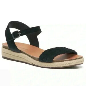 Lucky Brand Grecilyn black and tan Suede Espadrille Sandals sz 11m